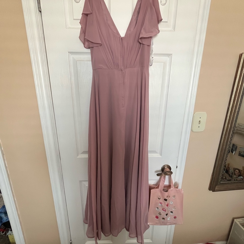 David's Bridal Pink Sleeveless Ruffled Maxi Dress